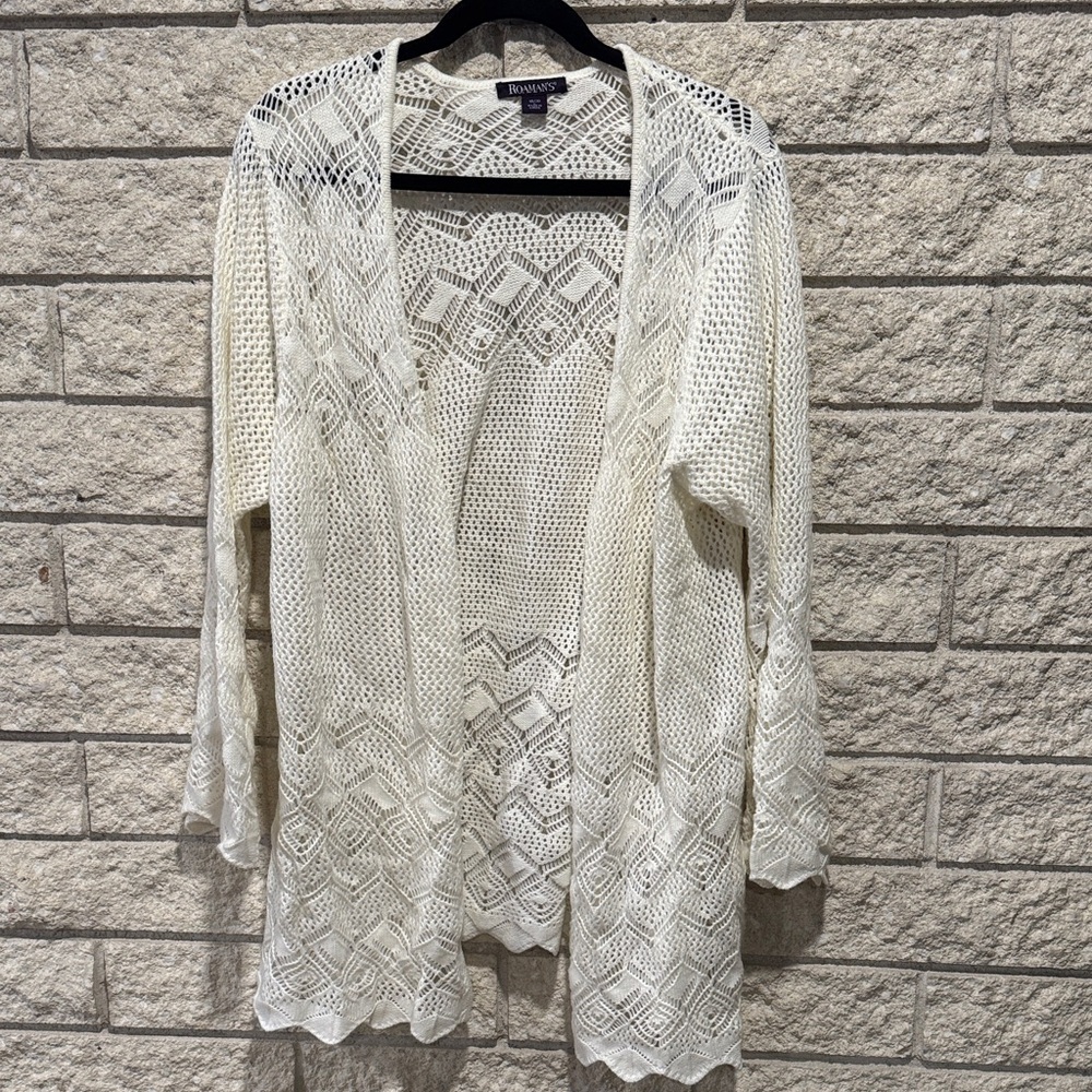 Coldwater Creek Cream Openwork Crochet Cardigan